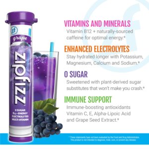 Zipfizz Energy Drink Mix, Electrolyte Hydration Powder with B12 and Multi Vitamin, Grape 20 Count (Pack of 1)