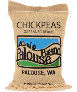 chickpeas | garbanzo beans | 5 lbs | family farmed in washington state | desiccant free | non-gmo project verified | kosher parve | usa grown | field traced | burlap bag