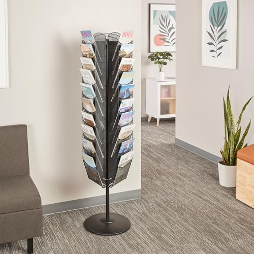 Safco Onyx Rotating Mesh Magazine Stand, Brochure Organizer, Display Rack with 30 Pockets, Commercial-Grade Steel Construction