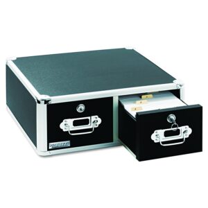 vaultz locking 4 x 6 index card cabinet, double drawer, black (vz01395)