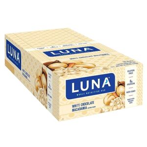 luna bar - white chocolate macadamia flavor - gluten-free - non-gmo - 7-9g protein - made with organic oats - low glycemic - whole nutrition snack bars - 1.69 oz. (15 count)