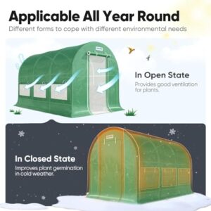 Quictent 12x6.6x6.6 FT Walk-in Greenhouse for Outdoors, Heavy Duty Large Garden High Tunnel Green House, Portable Winter Hot House with PE Cover Zipper Screen Door & 6 Screen Windows, Green