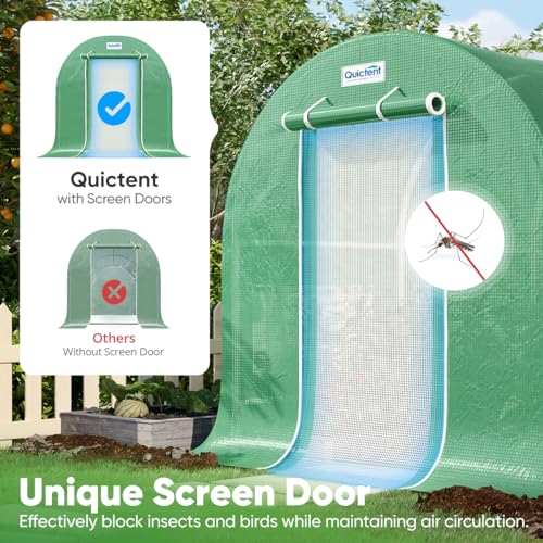 Quictent 12x6.6x6.6 FT Walk-in Greenhouse for Outdoors, Heavy Duty Large Garden High Tunnel Green House, Portable Winter Hot House with PE Cover Zipper Screen Door & 6 Screen Windows, Green