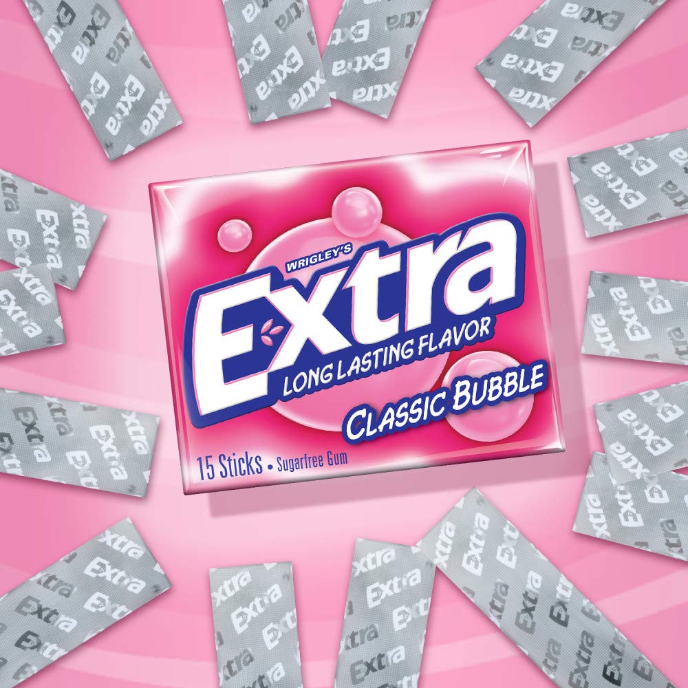 EXTRA Gum Classic Bubble Gum Sugar Free Chewing Gum Bulk Pack, 15 Stick (Pack of 10)