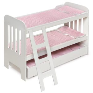 Badger Basket Toy Doll Bunk Bed with Trundle, Ladder, and Personalization Kit for 22 inch Dolls - White/Pink