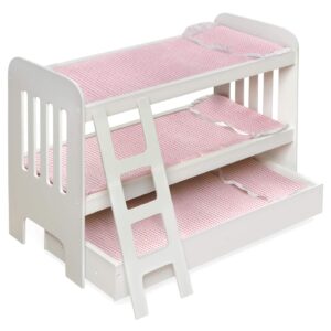 Badger Basket Toy Doll Bunk Bed with Trundle, Ladder, and Personalization Kit for 22 inch Dolls - White/Pink