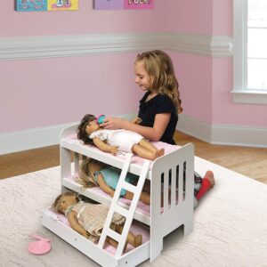 Badger Basket Toy Doll Bunk Bed with Trundle, Ladder, and Personalization Kit for 22 inch Dolls - White/Pink