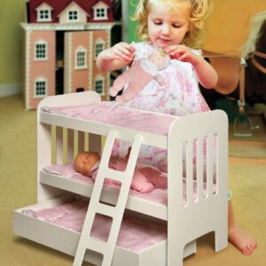 Badger Basket Toy Doll Bunk Bed with Trundle, Ladder, and Personalization Kit for 22 inch Dolls - White/Pink