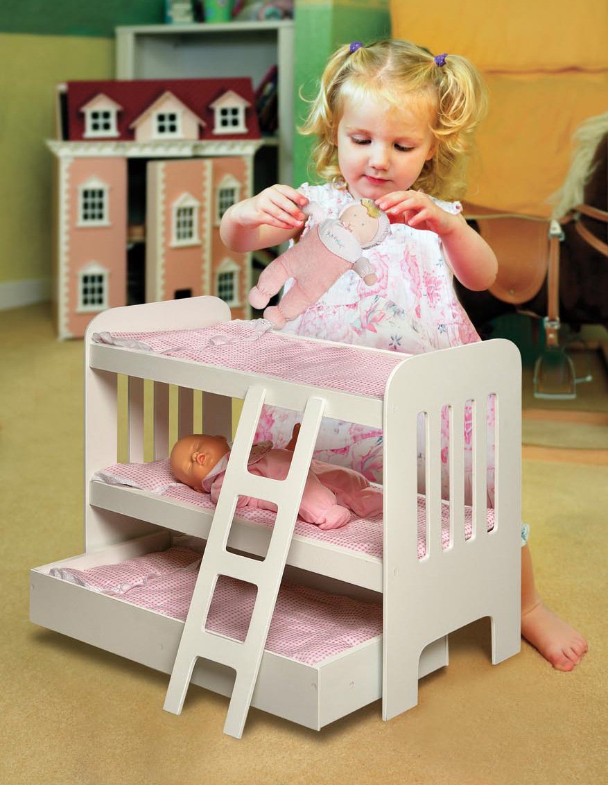 Badger Basket Toy Doll Bunk Bed with Trundle, Ladder, and Personalization Kit for 22 inch Dolls - White/Pink