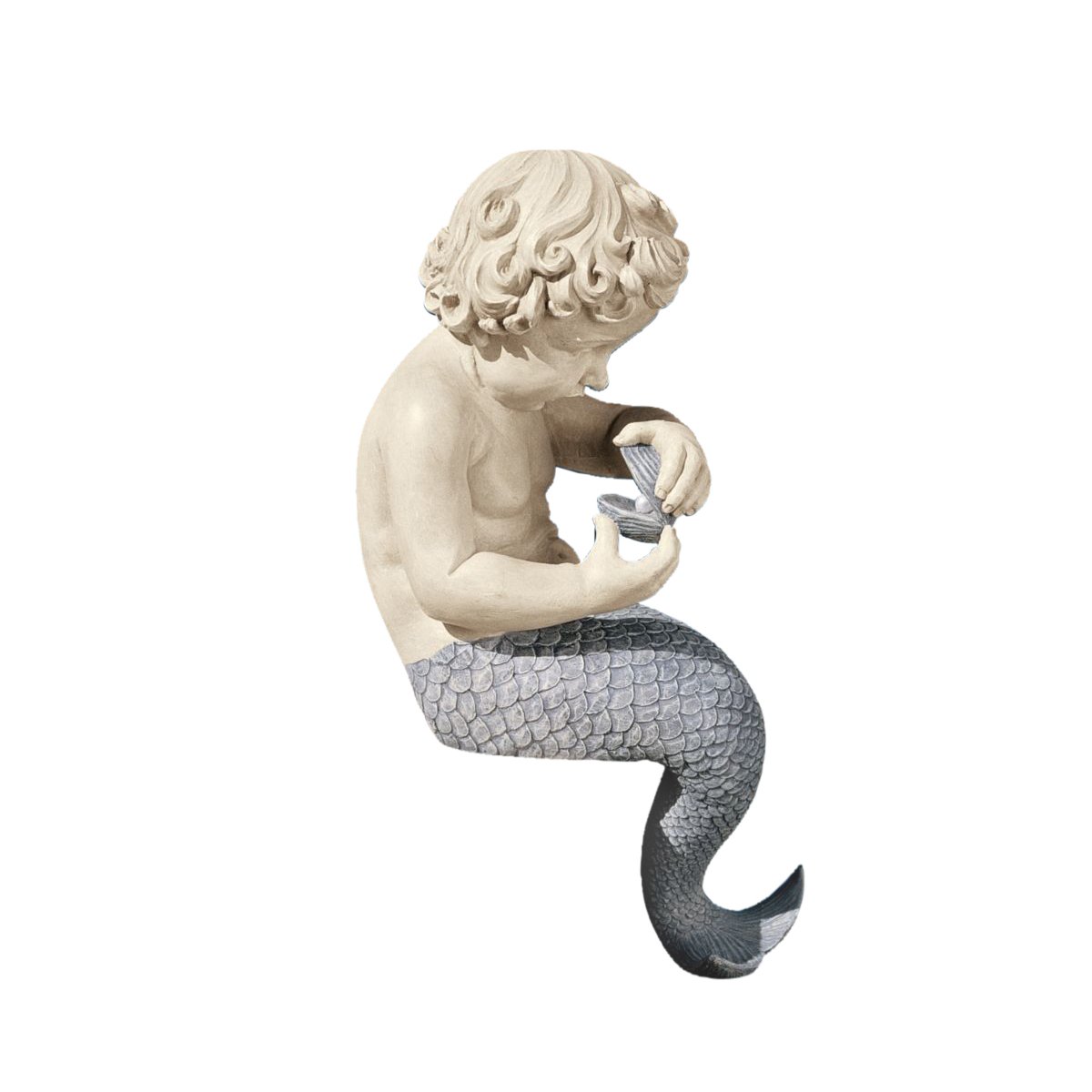 Design Toscano NG31302 Ocean's Little Treasures Sitting Mermaid Garden Statue, Faux Two Tone Stone Finish