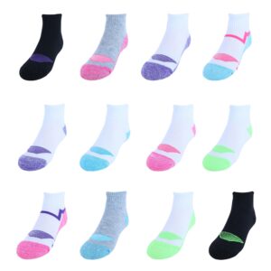 hanes girls cool comfort ankle socks, 12-pair pack fashion liner socks, assorted, large us