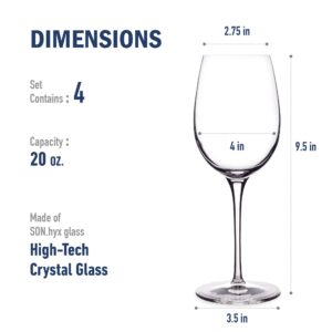 Luigi Bormioli Crescendo 20 Ounce. Bordeaux Wine Glasses, Set Of 4, Crystal SON-hyx Glass, Made In Italy.