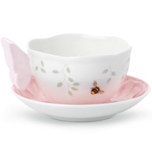 lenox butterfly meadow figural cup and saucer set, pink