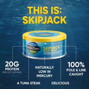 Wild Planet Skipjack Wild Tuna, Sea Salt, Canned Tuna, Pole & Line Sustainably Wild-Caught, Non-GMO, Kosher, 5 Ounce Can (Pack of 12)