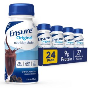 ensure original dark chocolate nutrition shake | meal replacement shake | 24 pack, plastic bottle, liquid