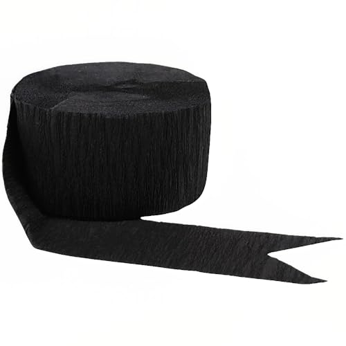 Premium Jet Black Crepe Paper Streamer - 81ft, 1 Piece - Perfect for Birthdays, Weddings, and Events