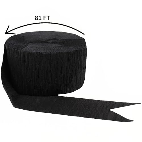 Premium Jet Black Crepe Paper Streamer - 81ft, 1 Piece - Perfect for Birthdays, Weddings, and Events