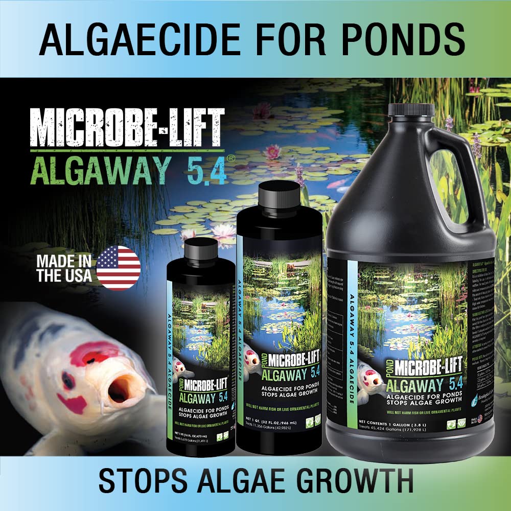 MICROBE-LIFT ALGA08 Algaway 5.4 Algae Control Treatment for Ponds and Water Gardens, Safe for Koi Fish, Goldfish, Plants, and Decorations, 8 Ounces