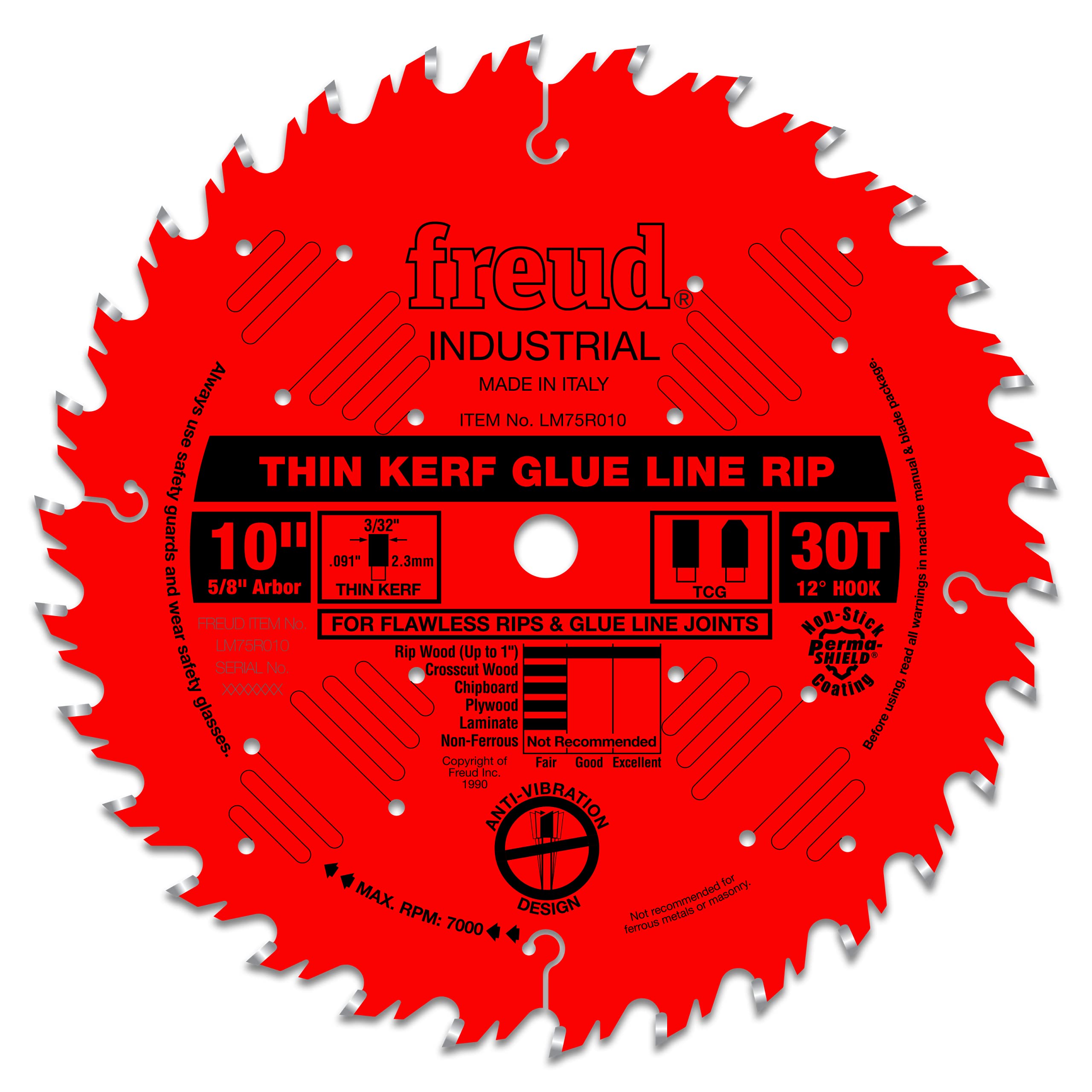 Freud LM75R010: 10" Industrial Thin Kerf Glue Line Ripping Blade, Carbide