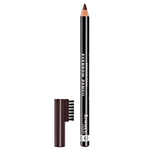 Rimmel London Brow This Way Professional Eyebrow Pencil, Long-Wearing, Highly-Pigmented, Built-In Brush, 001, Dark Brown, 0.05oz