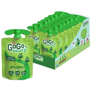 gogo squeez fruit on the go, apple apple, 3.2 oz (pack of 18), unsweetened fruit snacks for kids, gluten free, nut and dairy free, recloseable cap, bpa free pouches