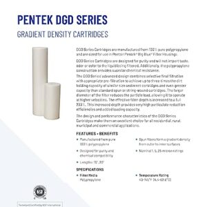 Pentair Pentek DGD-5005-20 Big Blue Water Filter, 20-Inch Whole House Sediment Filter Cartridge Replacement, Dual-Gradient Density Spun Polypropylene, 20" x 4.5", 5 Micron, Pack of 1, White