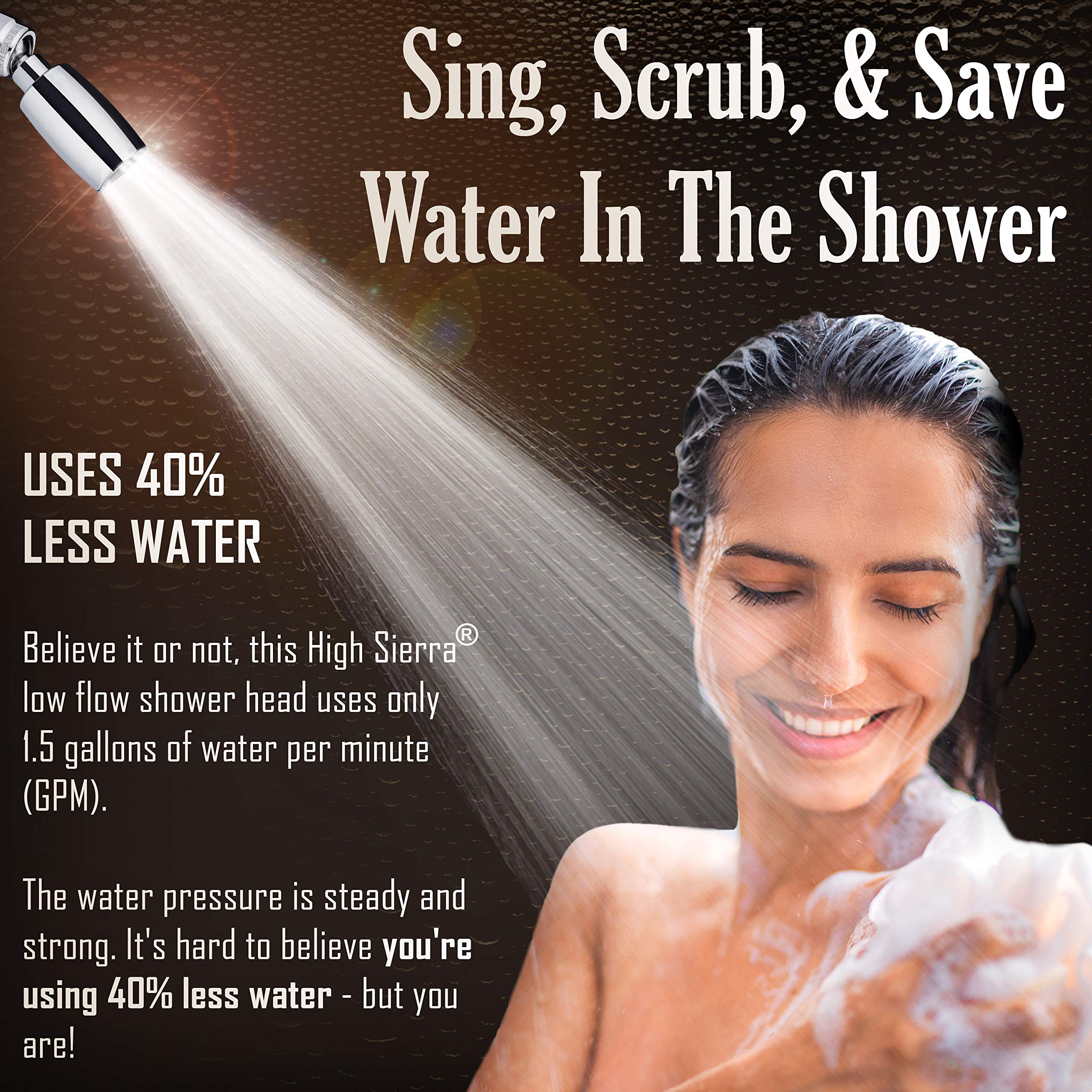 High Sierra Showerheads® - All Metal 1.5 GPM High Efficiency Low Flow Showerhead. Chrome