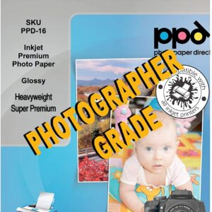 PPD 50 Sheets Inkjet Super Premium Glossy Photo Paper 11x17 68lbs 255gsm 10.5mil Tabloid Size Microporous Professional Photographer Grade Instant Dry Fade and Water Resistant (PPD-16-50)