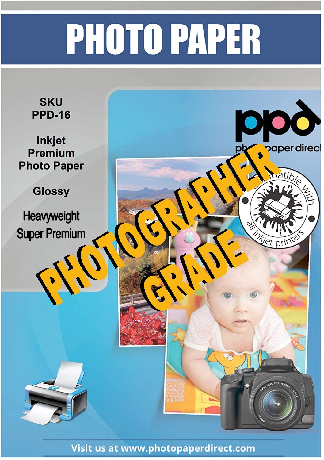 PPD 50 Sheets Inkjet Super Premium Glossy Photo Paper 11x17 68lbs 255gsm 10.5mil Tabloid Size Microporous Professional Photographer Grade Instant Dry Fade and Water Resistant (PPD-16-50)