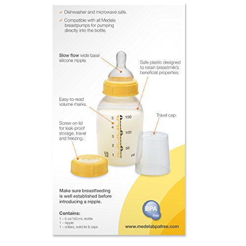 Medela Breast Milk Storage Bottle, 5 Ounce Breastfeeding Bottle, Made Without BPA, Safe for Dishwashers and Microwaves