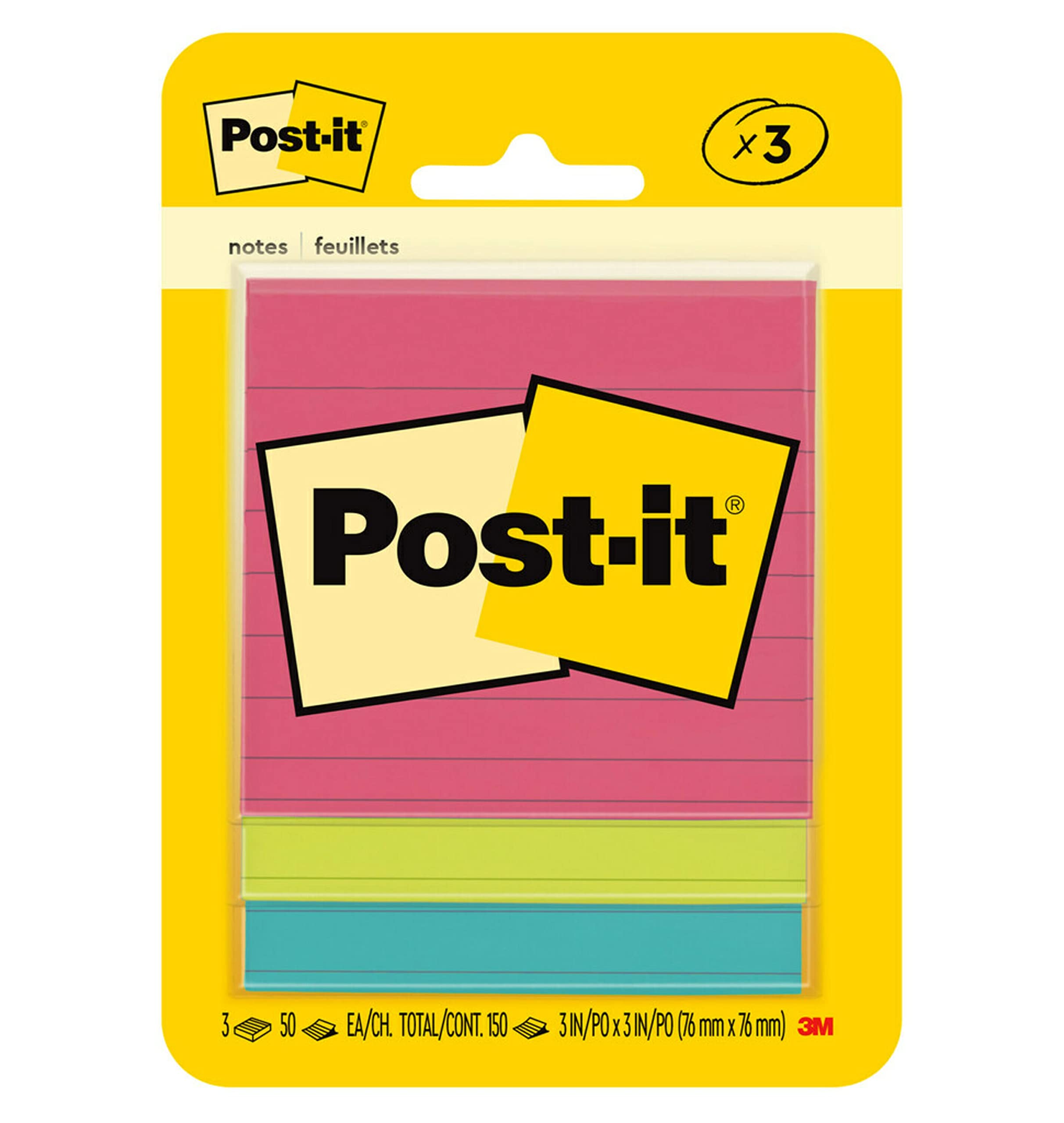 Post-it Notes, 3x3 in, 3 Pads, America's #1 Favorite Sticky Notes, Poptimistic Collection, Bright Colors (Magenta, Pink, Blue, Green), Clean Removal, Recyclable (6301-B)