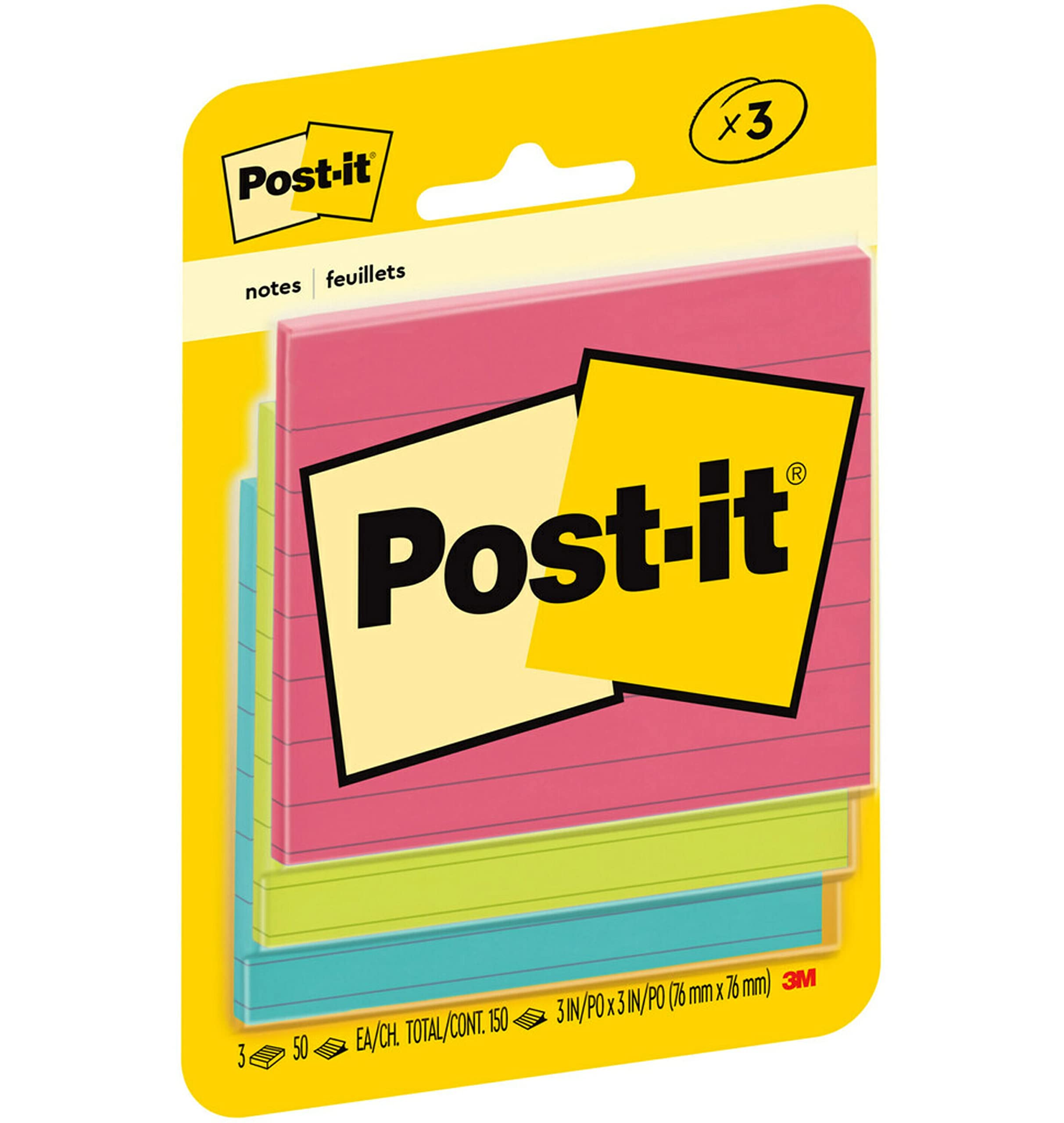 Post-it Notes, 3x3 in, 3 Pads, America's #1 Favorite Sticky Notes, Poptimistic Collection, Bright Colors (Magenta, Pink, Blue, Green), Clean Removal, Recyclable (6301-B)