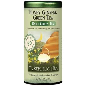 the republic of tea - honey ginseng green tea, 50 tea bags, tin | flavored gourmet tea | caffeinated