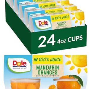 Dole Fruit Bowls Mandarin Oranges in 100% Juice Snacks, 4oz 24 Total Cups, Gluten & Dairy Free, Bulk Lunch Snacks for Kids & Adults