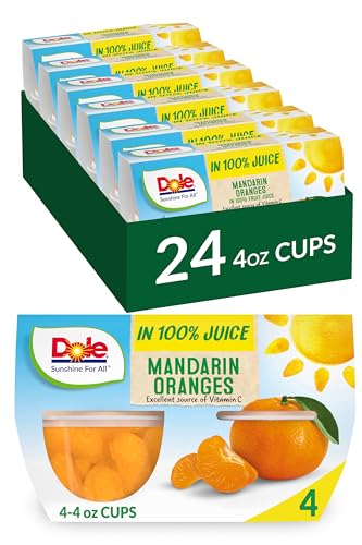 Dole Fruit Bowls Mandarin Oranges in 100% Juice Snacks, 4oz 24 Total Cups, Gluten & Dairy Free, Bulk Lunch Snacks for Kids & Adults