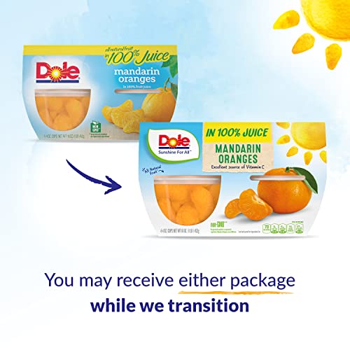 Dole Fruit Bowls Mandarin Oranges in 100% Juice Snacks, 4oz 24 Total Cups, Gluten & Dairy Free, Bulk Lunch Snacks for Kids & Adults