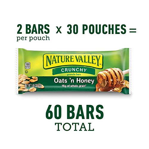 Nature Valley Crunchy Oats 'n Honey Granola Bars, 60 Bars, 44.7 OZ (30 Pouches)