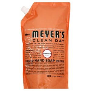 MRS. MEYER'S CLEAN DAY Hand Soap Refill, Made with Essential Oils, Biodegradable Formula, Geranium, 33 fl. oz