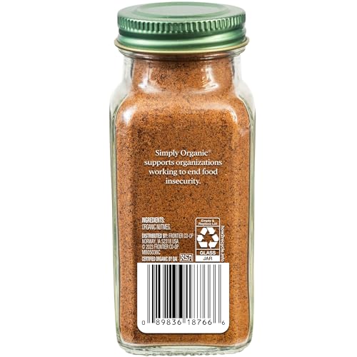 Simply Organic Pure Ground Nutmeg, 2.3 Ounce Jar,Aromatic, Subtly Spicy-Sweet Flavor, Organic, Kosher, No GMO, No ETO