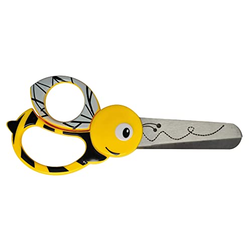 Fiskars Children's Animal Scissors with Bee Motif, From 4 years, length: 13 cm, For right and left handers, Stainless steel blade/plastic handles, Yellow, 1003747