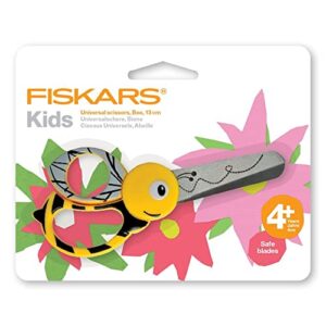 Fiskars Children's Animal Scissors with Bee Motif, From 4 years, length: 13 cm, For right and left handers, Stainless steel blade/plastic handles, Yellow, 1003747