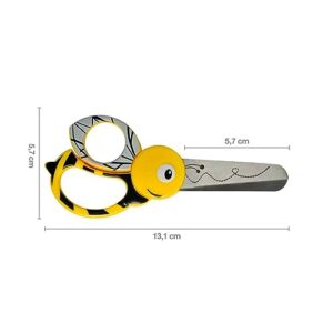 Fiskars Children's Animal Scissors with Bee Motif, From 4 years, length: 13 cm, For right and left handers, Stainless steel blade/plastic handles, Yellow, 1003747