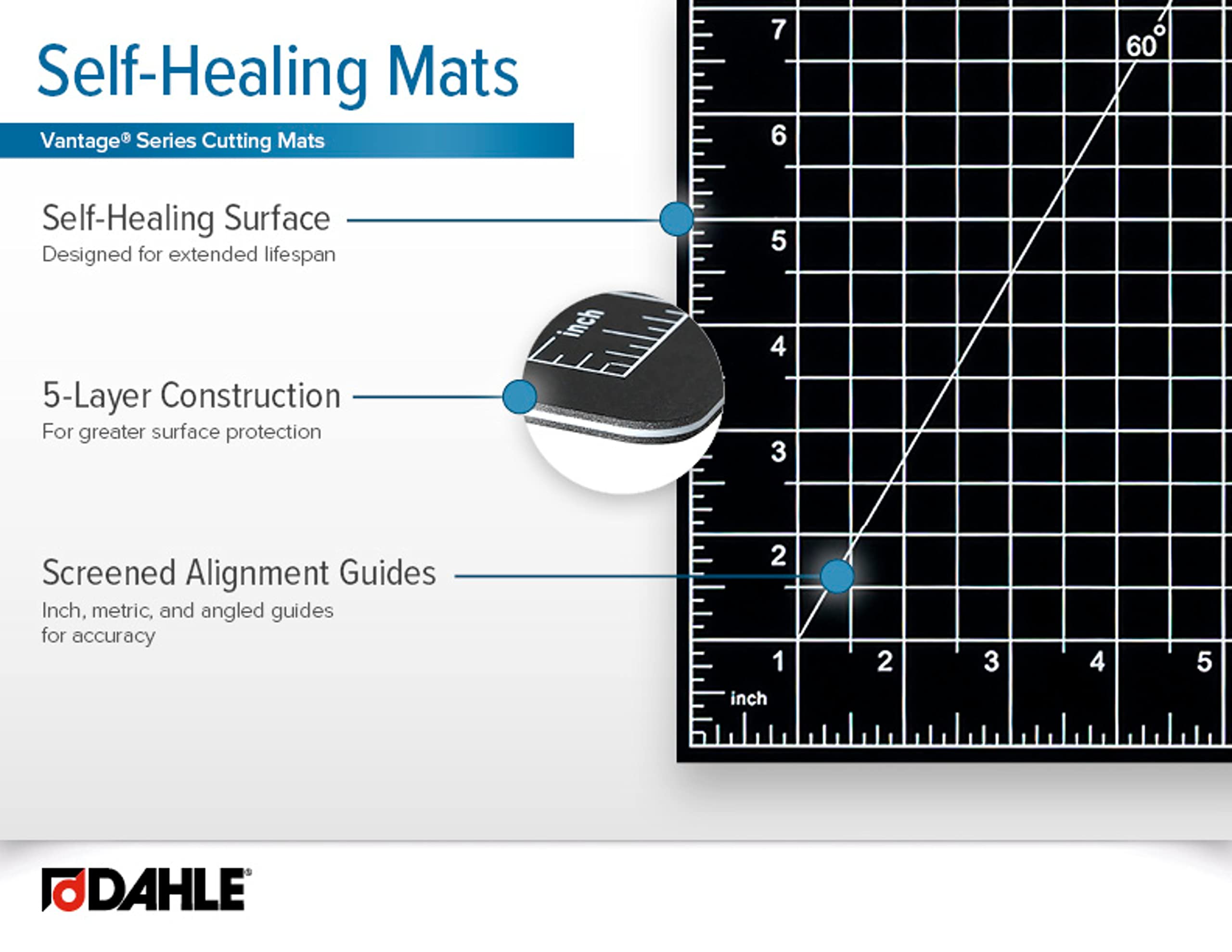 Dahle Vantage 10670 Self-Healing Cutting Mat, 9"x12", 1/2" Grid, 5 Layers for Max Healing, Perfect for Crafts & Sewing, Black