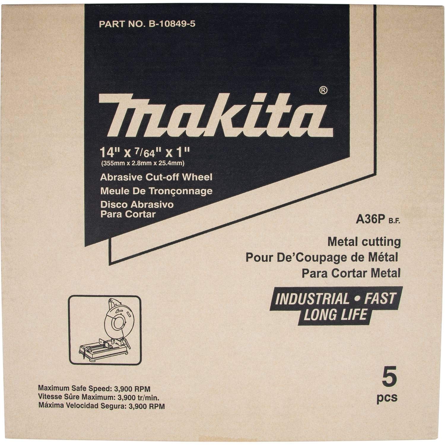 Makita B-10849-5 14" x 7/64" x 1" Abrasive Cut-Off Wheel, 5/pk