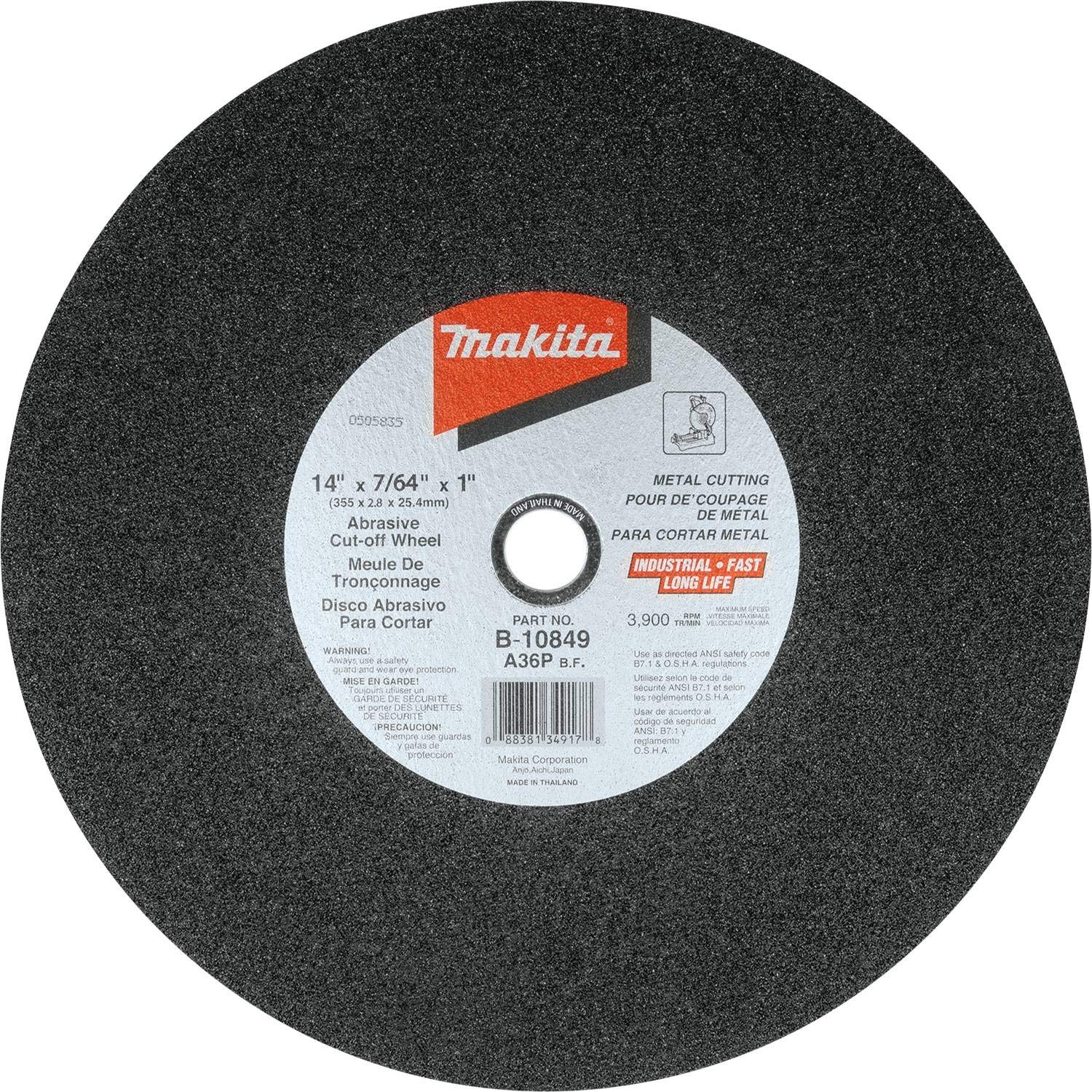 Makita B-10849-5 14" x 7/64" x 1" Abrasive Cut-Off Wheel, 5/pk