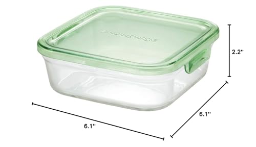 iwaki KC3247N-G Pack & Range Heat-Resistant Glass Storage Container, Green, Square, M, 27.1 fl oz (800 ml), Microwave