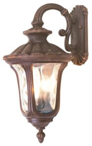 livex lighting 7657-58 outdoor wall lantern with hand blown light amber water glass shades, imperial bronze