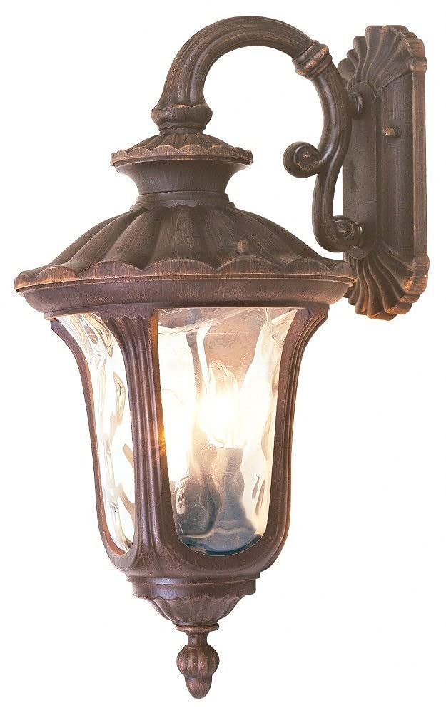 Livex Lighting 7657-58 Outdoor Wall Lantern with Hand Blown Light Amber Water Glass Shades, Imperial Bronze