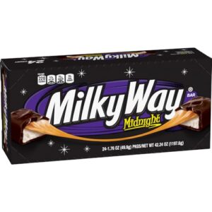 milky way candy midnight dark chocolate bars bulk pack, full size, 1.76 bar (pack of 24)