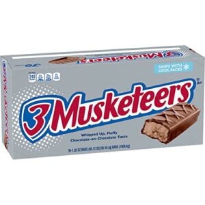 3 musketeers candy milk chocolate bars, full size, 1.92 oz bar (pack of 36) box